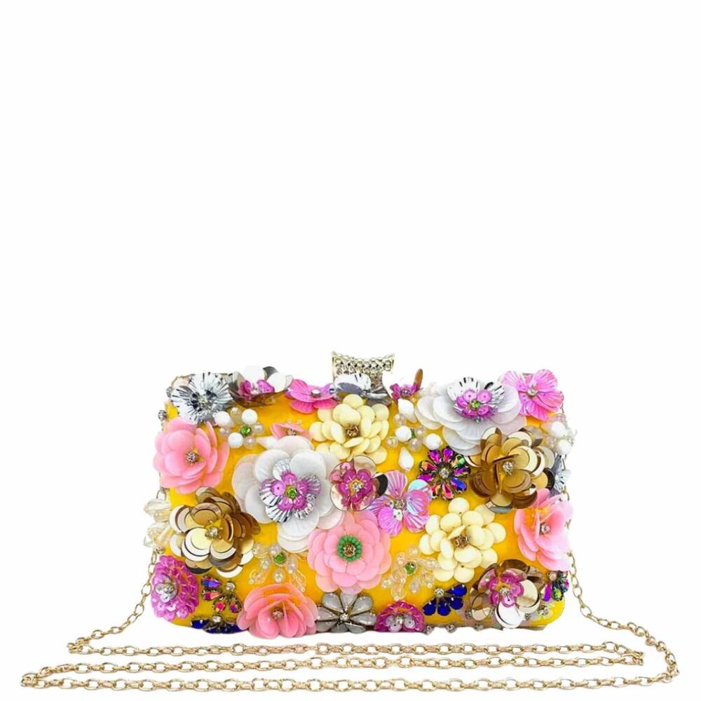 NEW ACCESSORY CONCIERGE floral frida clutch in yellow